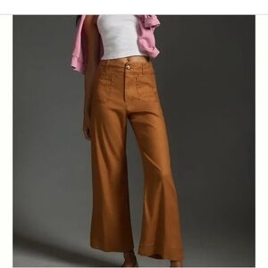 The Colette Cropped Wide-Leg Pants by Maeve: Linen Edition Size 27 Gold Brown